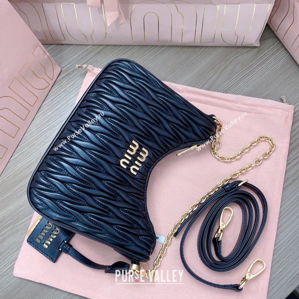 Miu Miu Matelassé nappa leather shoulder bag with Chain 5BH211 Black (jindong-24013013)