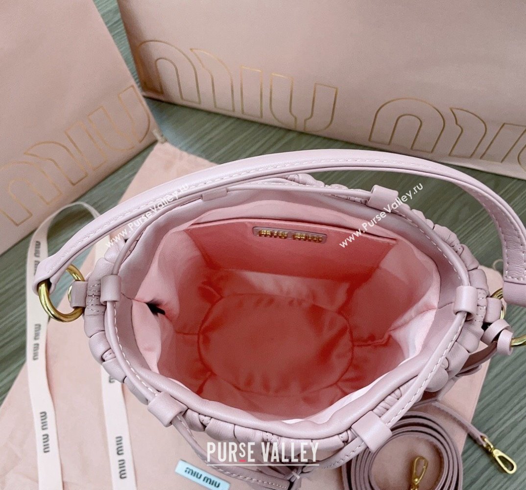 Miu Miu Matelassé nappa leather Bucket Bag 5BE084 Pink (jindong-24013034)