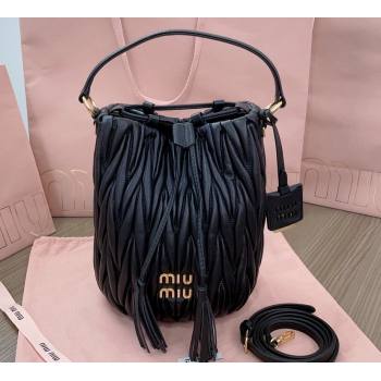 Miu Miu Matelassé nappa leather Bucket Bag 5BE084 Black (jindong-24013031)