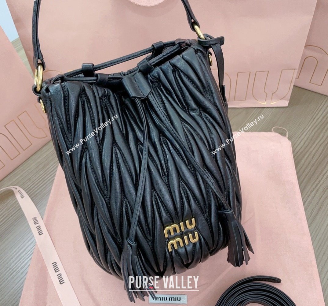 Miu Miu Matelassé nappa leather Bucket Bag 5BE084 Black (jindong-24013031)