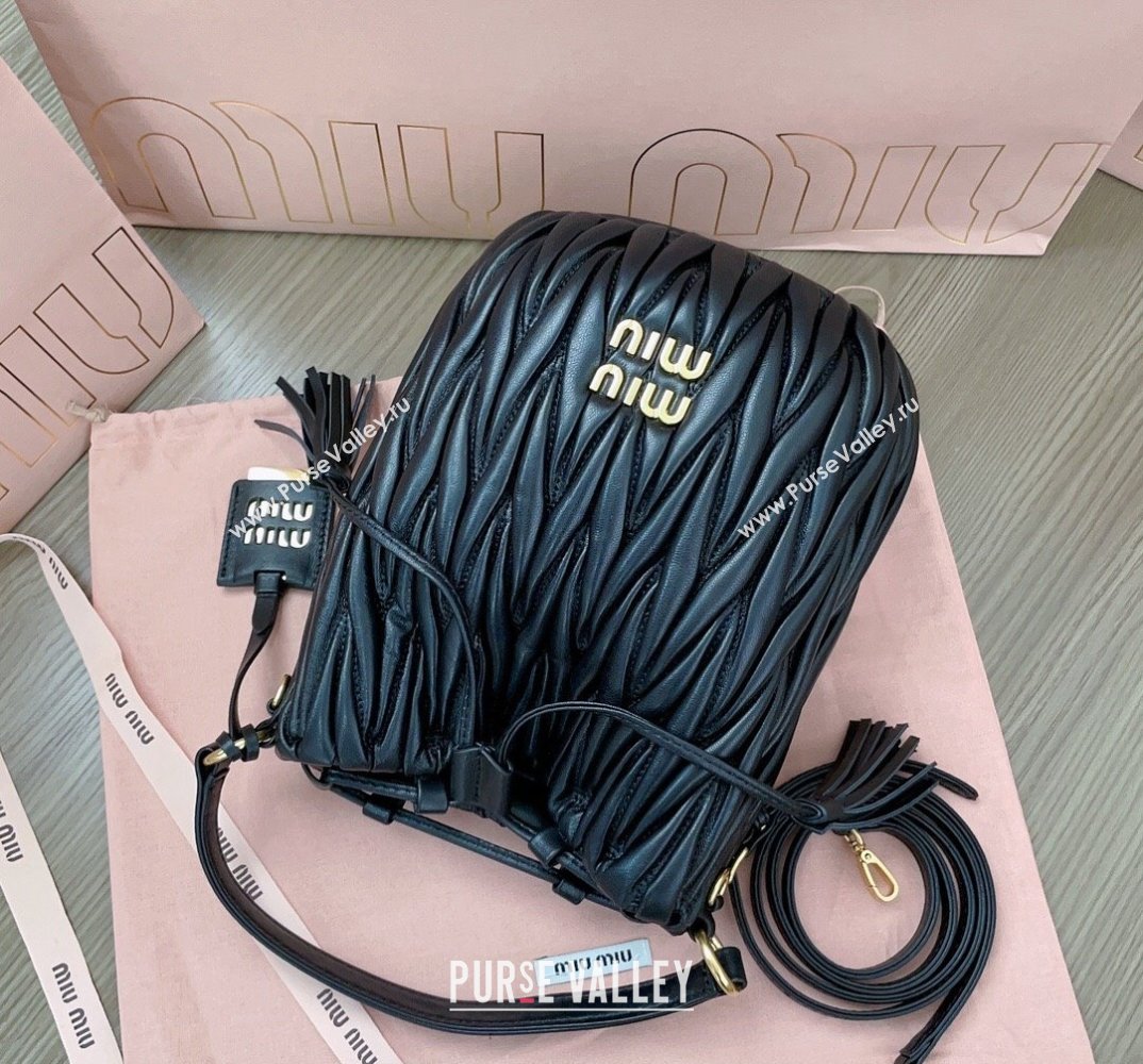 Miu Miu Matelassé nappa leather Bucket Bag 5BE084 Black (jindong-24013031)