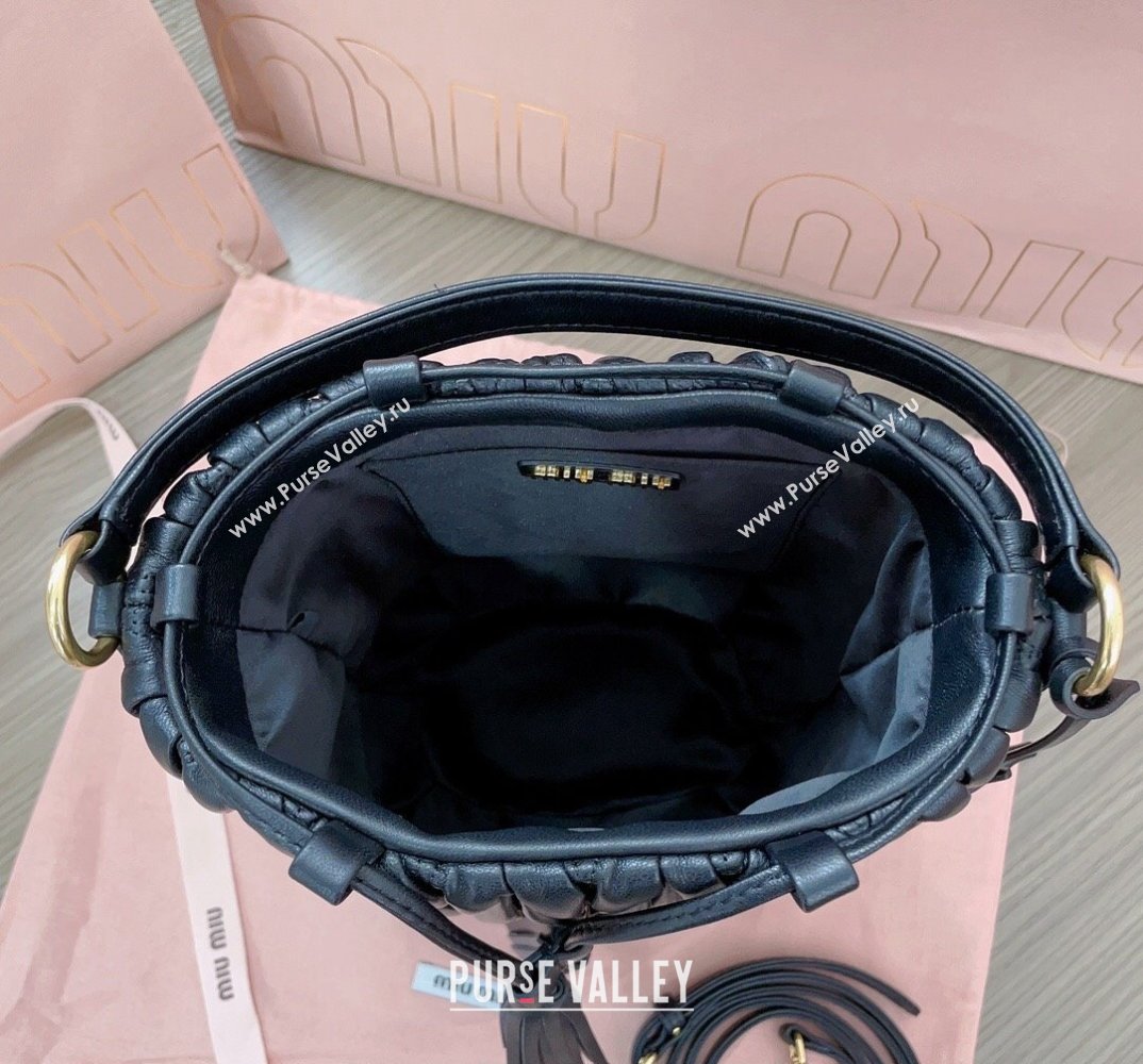 Miu Miu Matelassé nappa leather Bucket Bag 5BE084 Black (jindong-24013031)