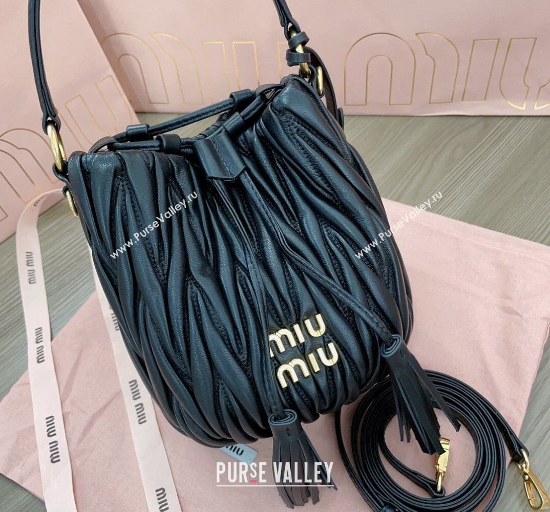 Miu Miu Matelassé nappa leather Bucket Bag 5BE085 Black (jindong-24013035)