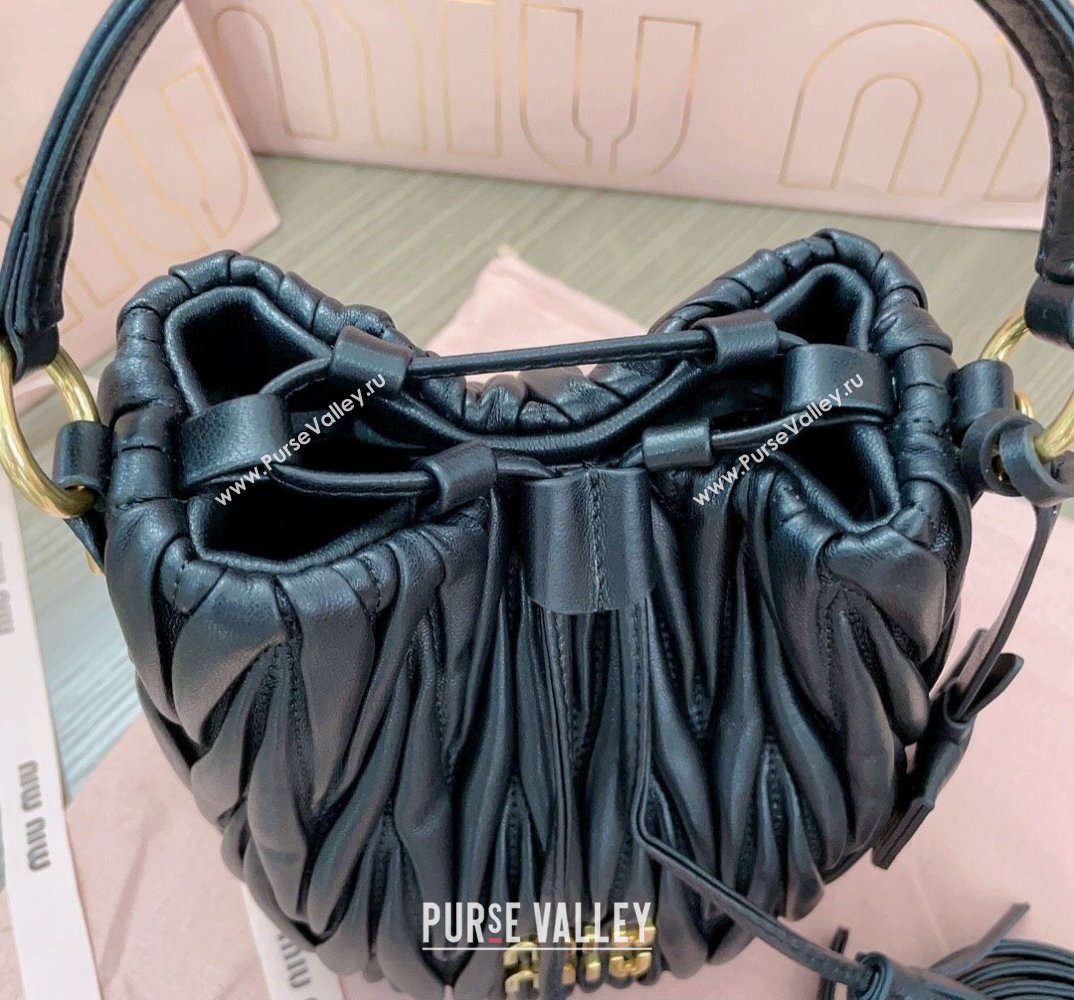 Miu Miu Matelassé nappa leather Bucket Bag 5BE085 Black (jindong-24013035)