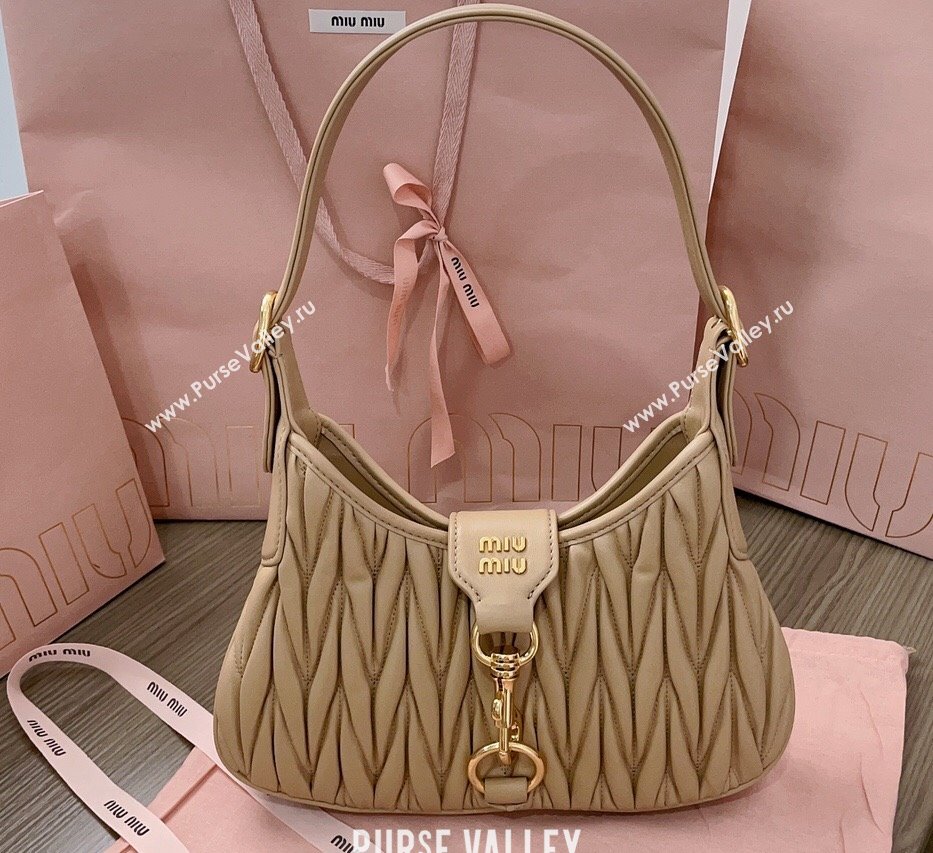 Miu Miu Matelassé nappa leather Hobo bag 5BC157 Nude (jindong-24013040)