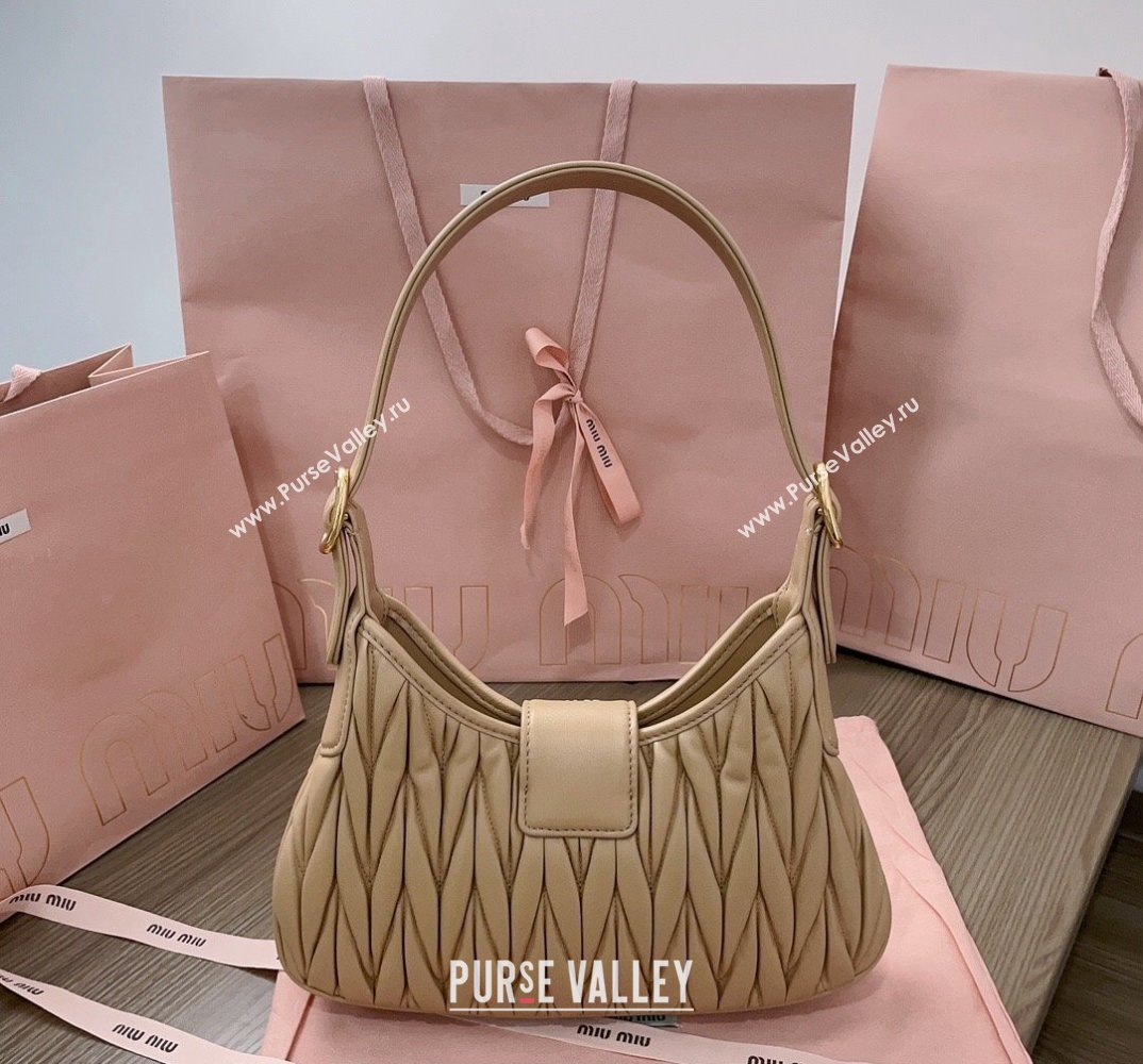 Miu Miu Matelassé nappa leather Hobo bag 5BC157 Nude (jindong-24013040)