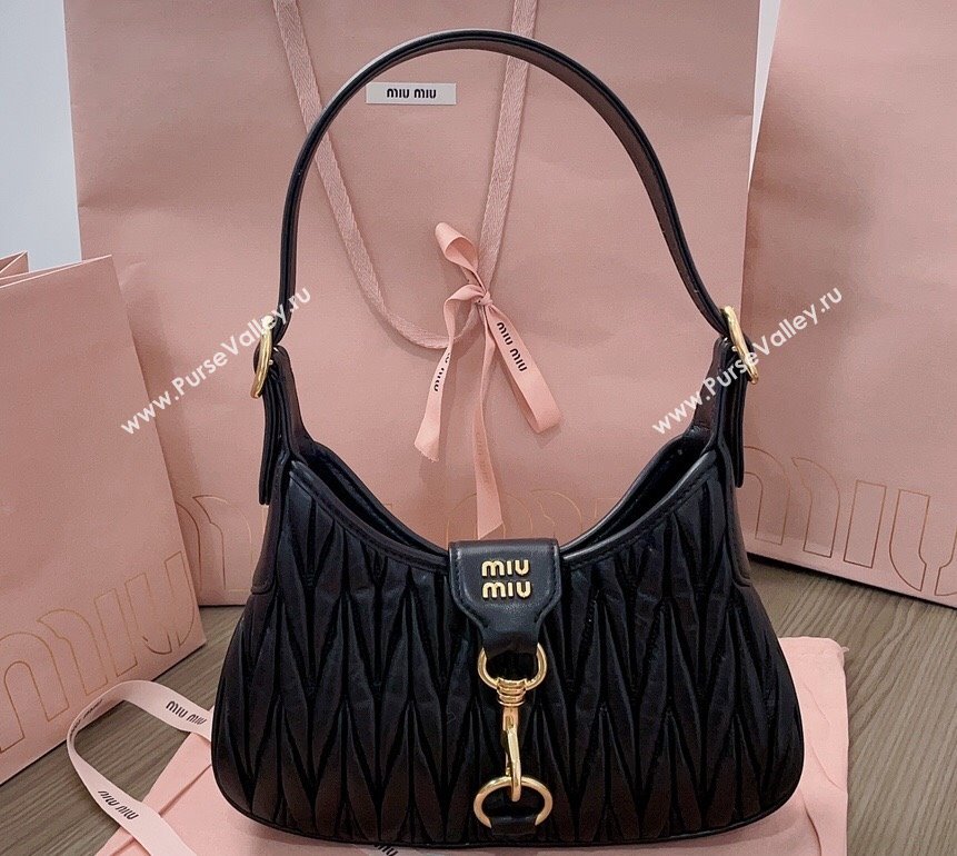 Miu Miu Matelassé nappa leather Hobo bag 5BC157 Black (jindong-24013039)