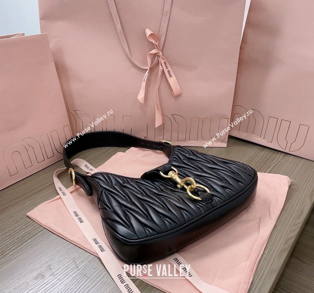 Miu Miu Matelassé nappa leather Hobo bag 5BC157 Black (jindong-24013039)