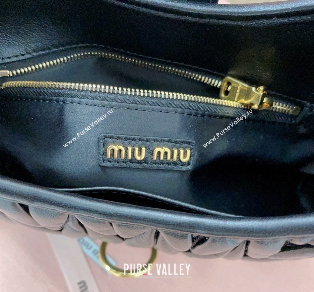 Miu Miu Matelassé nappa leather Hobo bag 5BC157 Black (jindong-24013039)