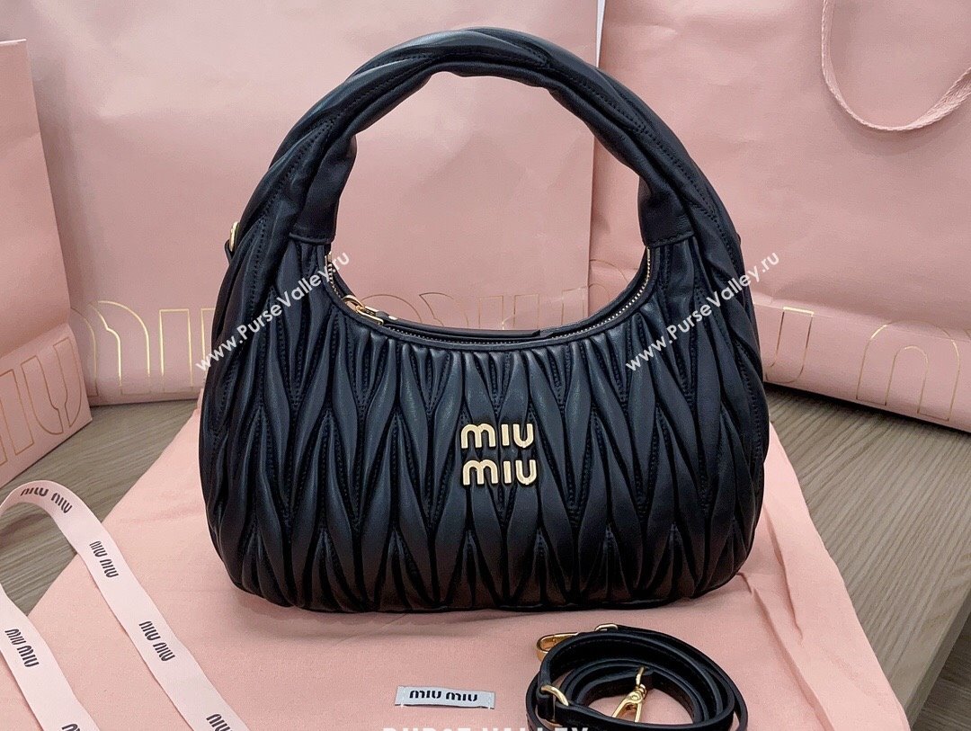 Miu Miu Wander matelassé nappa leather hobo Bag 5BC153 Black (jindong-24013050)