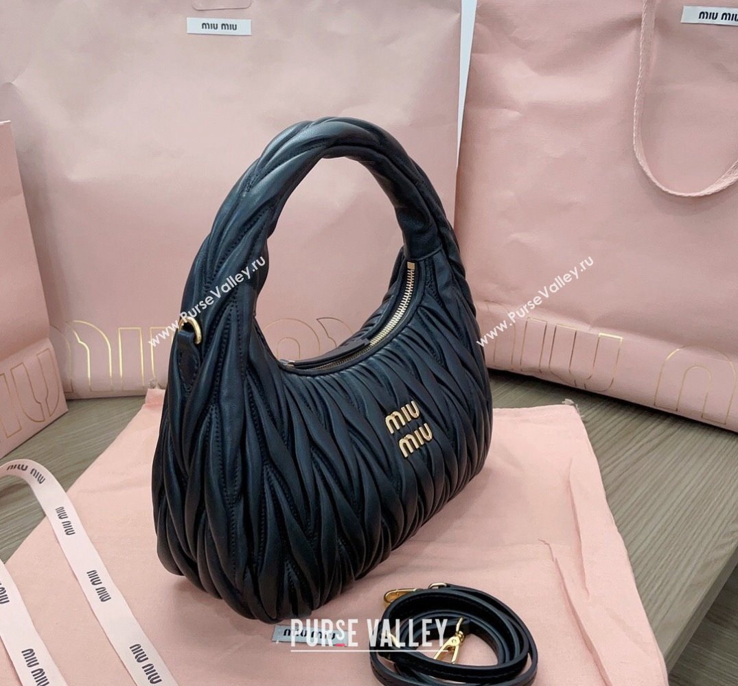 Miu Miu Wander matelassé nappa leather hobo Bag 5BC153 Black (jindong-24013050)