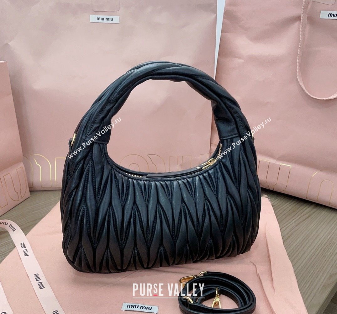 Miu Miu Wander matelassé nappa leather hobo Bag 5BC153 Black (jindong-24013050)