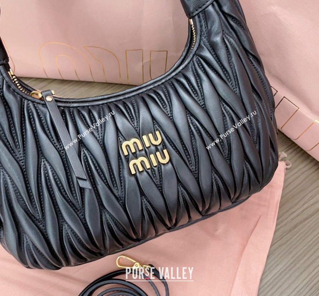 Miu Miu Wander matelassé nappa leather hobo Bag 5BC153 Black (jindong-24013050)