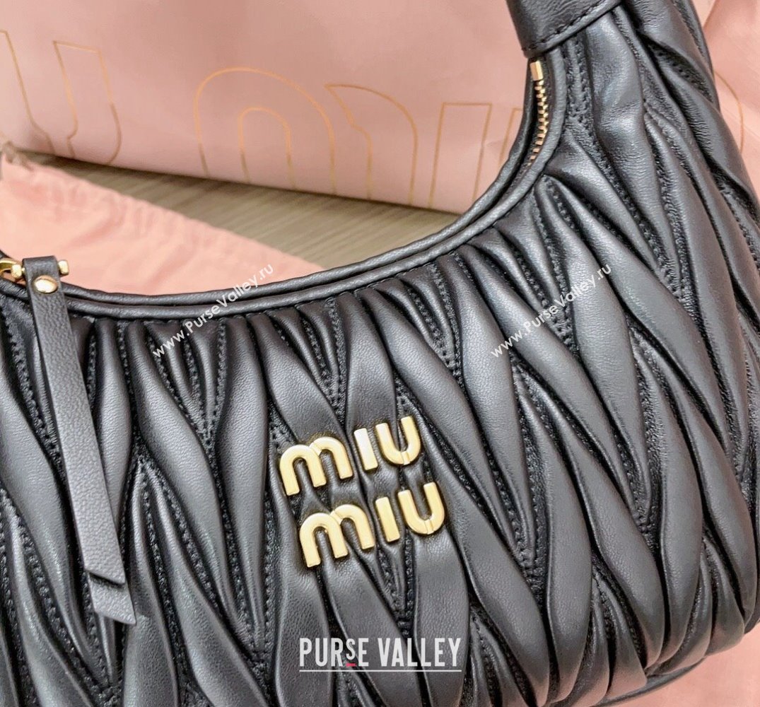 Miu Miu Wander matelassé nappa leather hobo Bag 5BC153 Black (jindong-24013050)