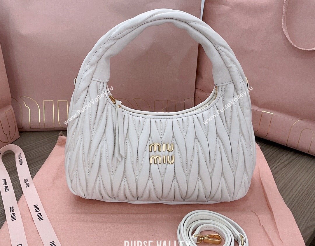 Miu Miu Wander matelassé nappa leather hobo Bag 5BC153 White (jindong-24013051)