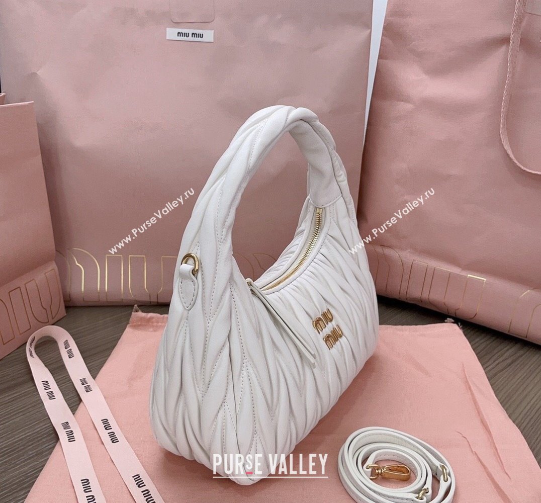 Miu Miu Wander matelassé nappa leather hobo Bag 5BC153 White (jindong-24013051)