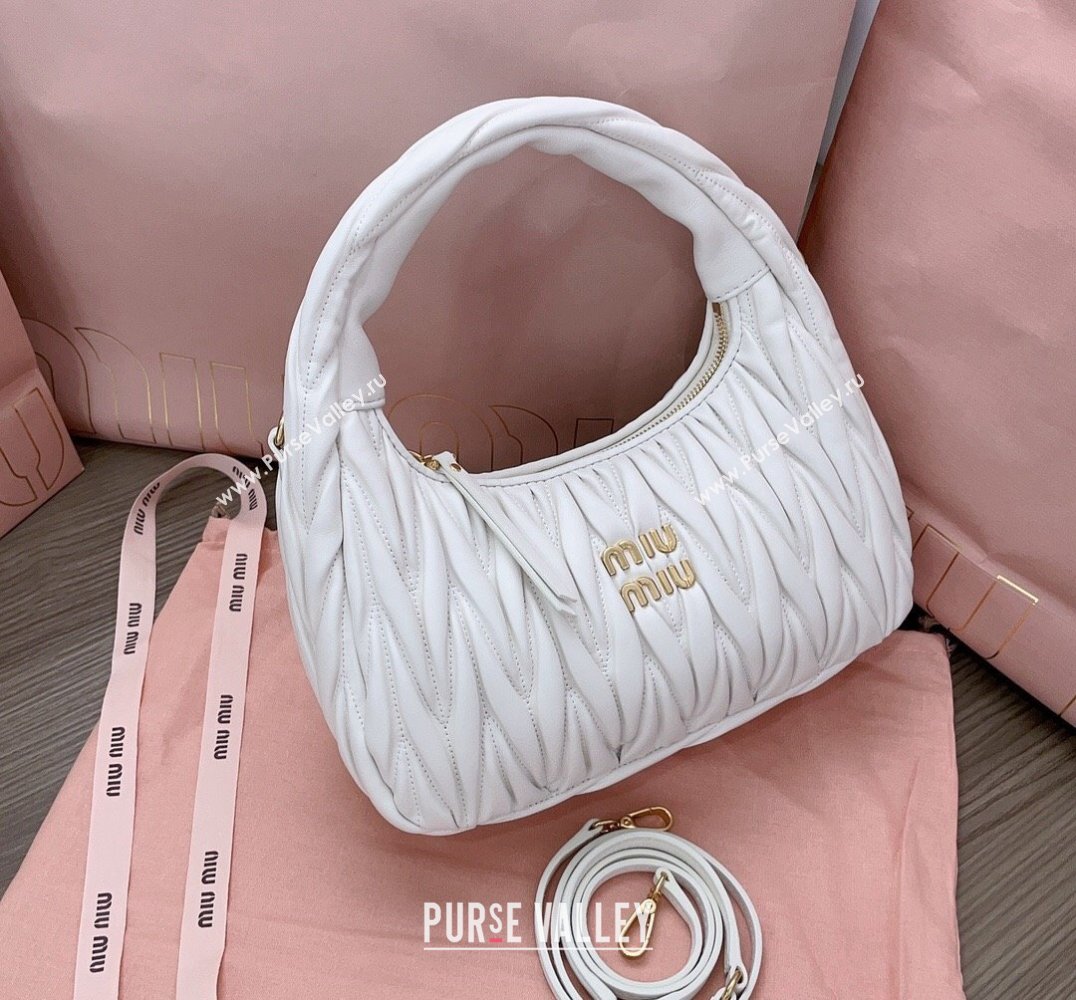 Miu Miu Wander matelassé nappa leather hobo Bag 5BC153 White (jindong-24013051)