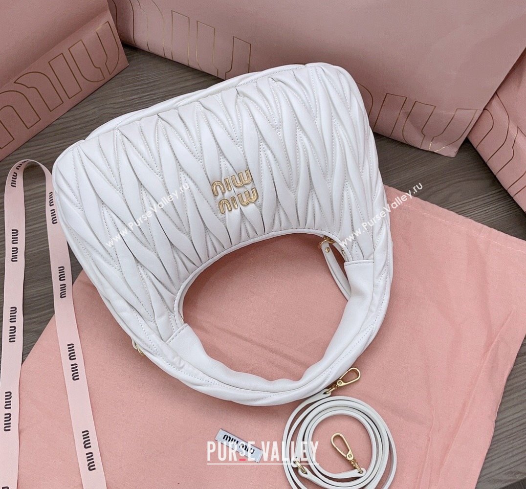 Miu Miu Wander matelassé nappa leather hobo Bag 5BC153 White (jindong-24013051)