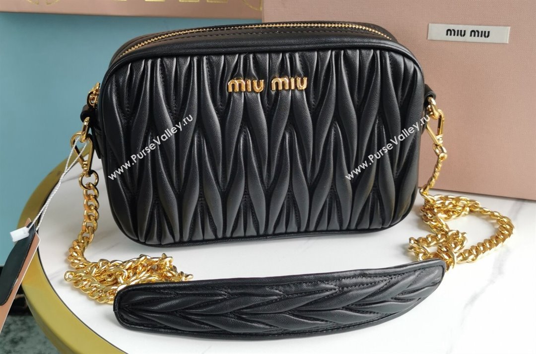 Miu Miu Matelassé nappa leather Shoulder bag 5BH118B Black (jindong-24013019)