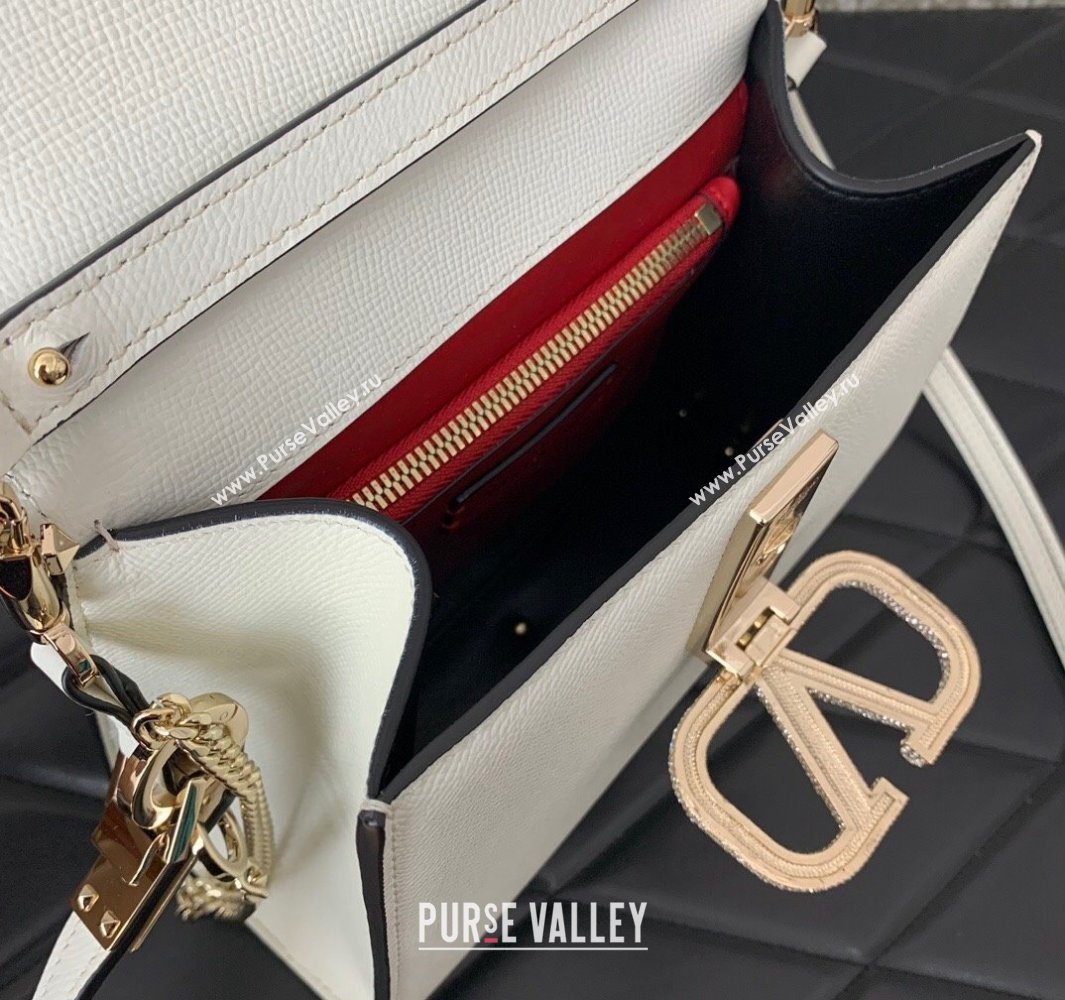 Valentino small VSLING Handbag in grainy calfskin White with JEWEL EMBROIDERY 2024 (liankafo-24020102)