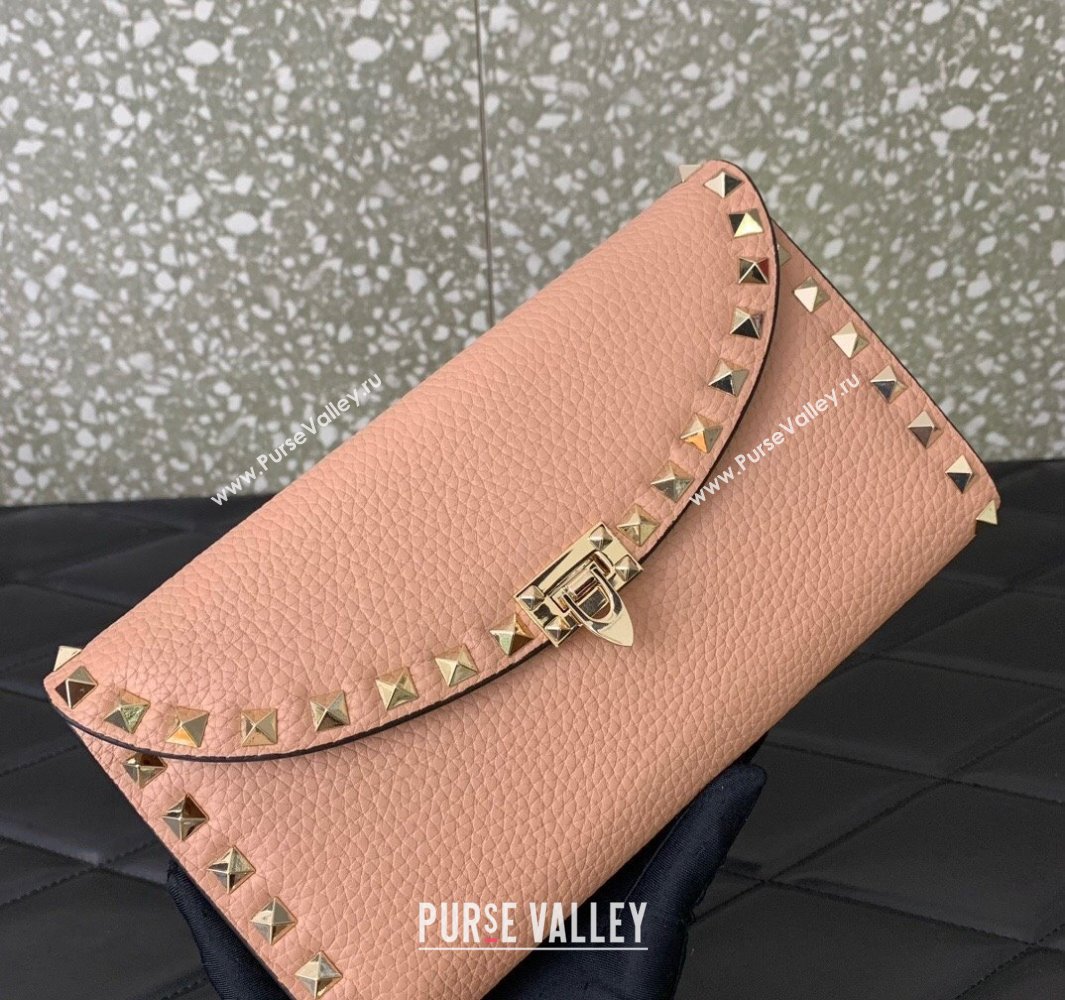 Valentino Rockstud Wallet With Chain in Grainy Calfskin Nude Pink 2024 (liankafo-24020143)