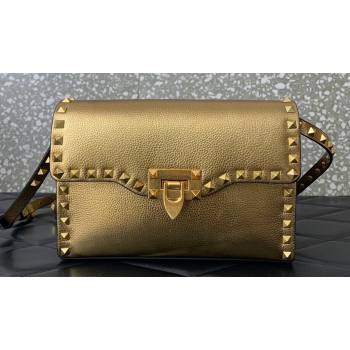 Valentino Small Rockstud Crossbody Bag in Grainy Calfskin Gold 2024 (liankafo-24020152)