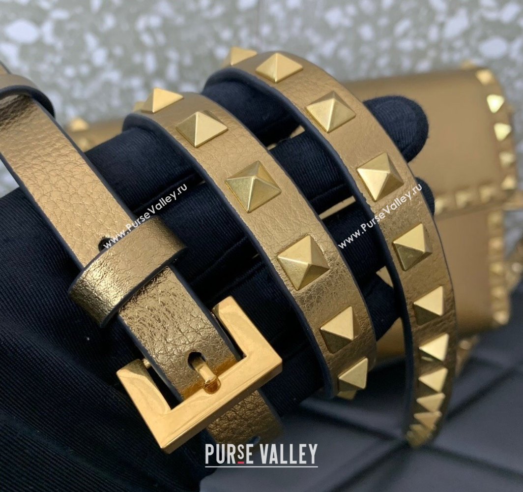Valentino Small Rockstud Crossbody Bag in Grainy Calfskin Gold 2024 (liankafo-24020152)