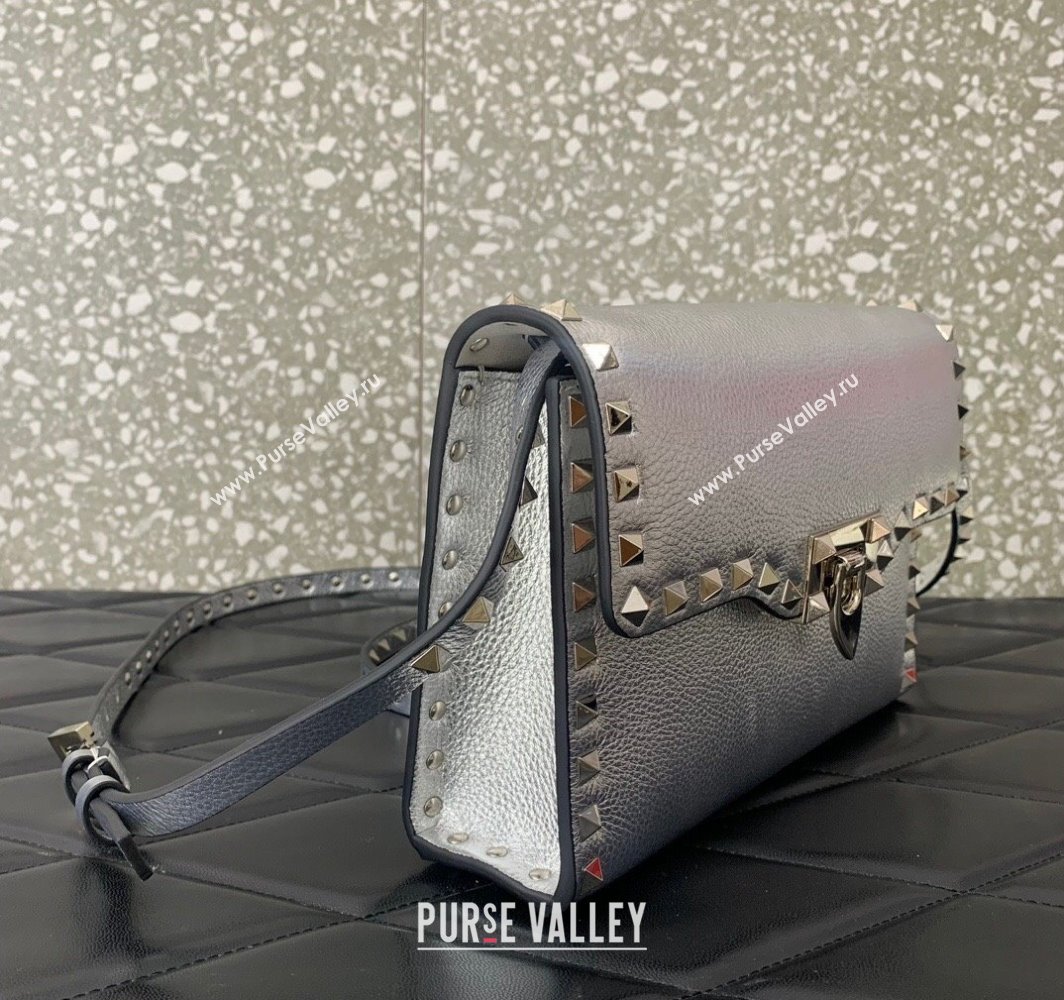 Valentino Small Rockstud Crossbody Bag in Grainy Calfskin Silver 2024 (liankafo-24020153)