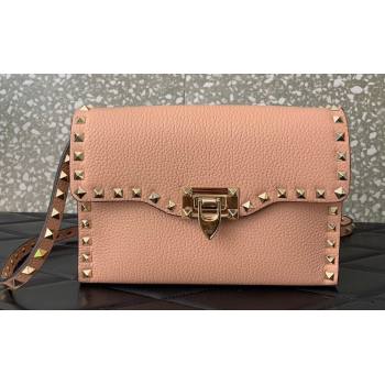 Valentino Small Rockstud Crossbody Bag in Grainy Calfskin Nude Pink 2024 (liankafo-24020151)