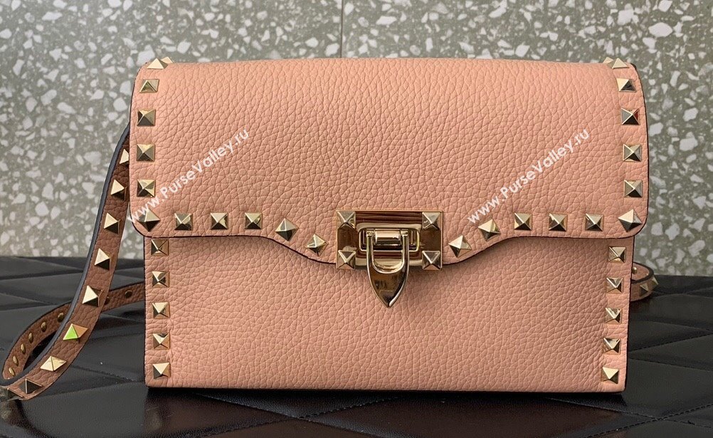 Valentino Small Rockstud Crossbody Bag in Grainy Calfskin Nude Pink 2024 (liankafo-24020151)