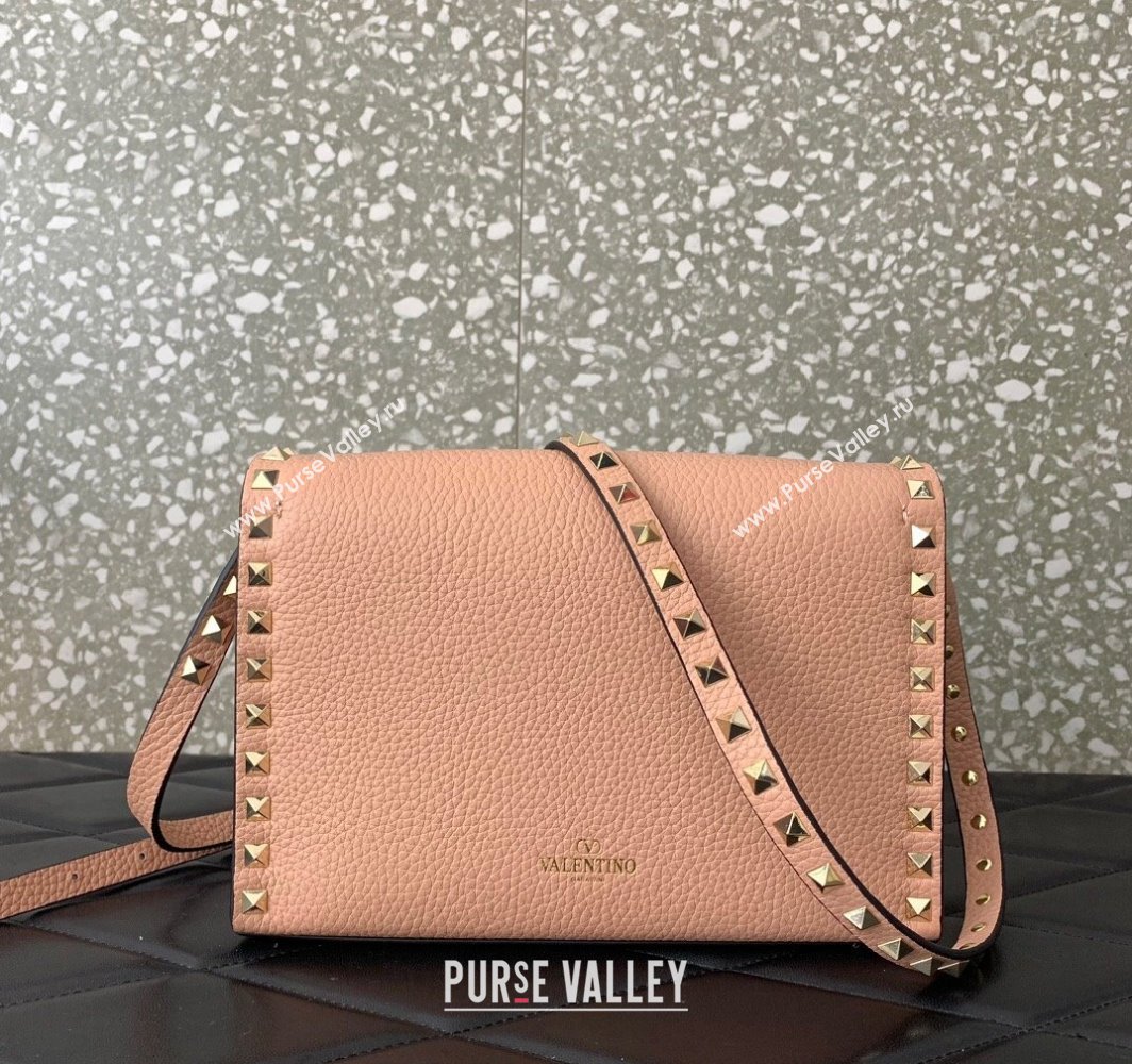 Valentino Small Rockstud Crossbody Bag in Grainy Calfskin Nude Pink 2024 (liankafo-24020151)