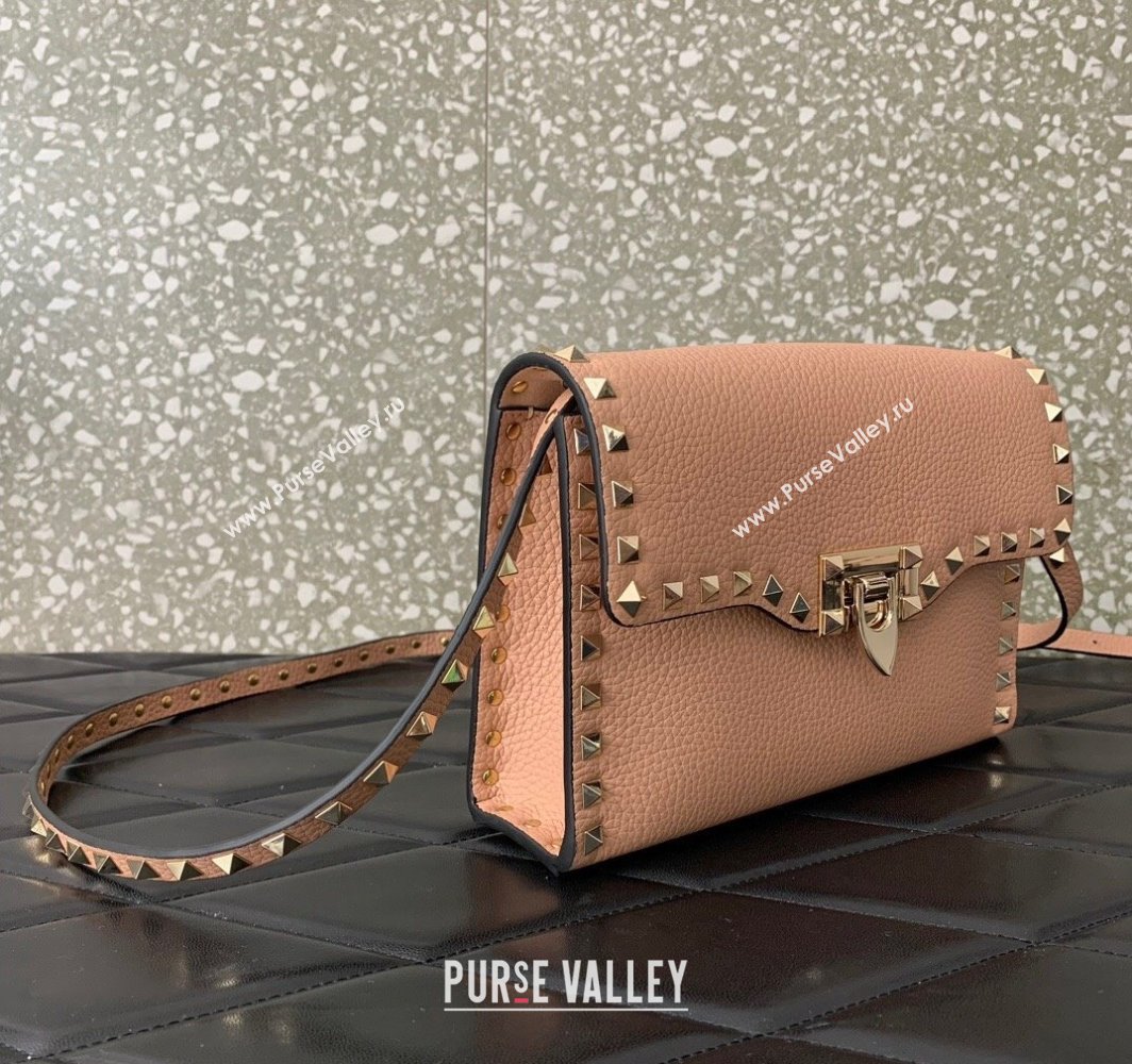 Valentino Small Rockstud Crossbody Bag in Grainy Calfskin Nude Pink 2024 (liankafo-24020151)