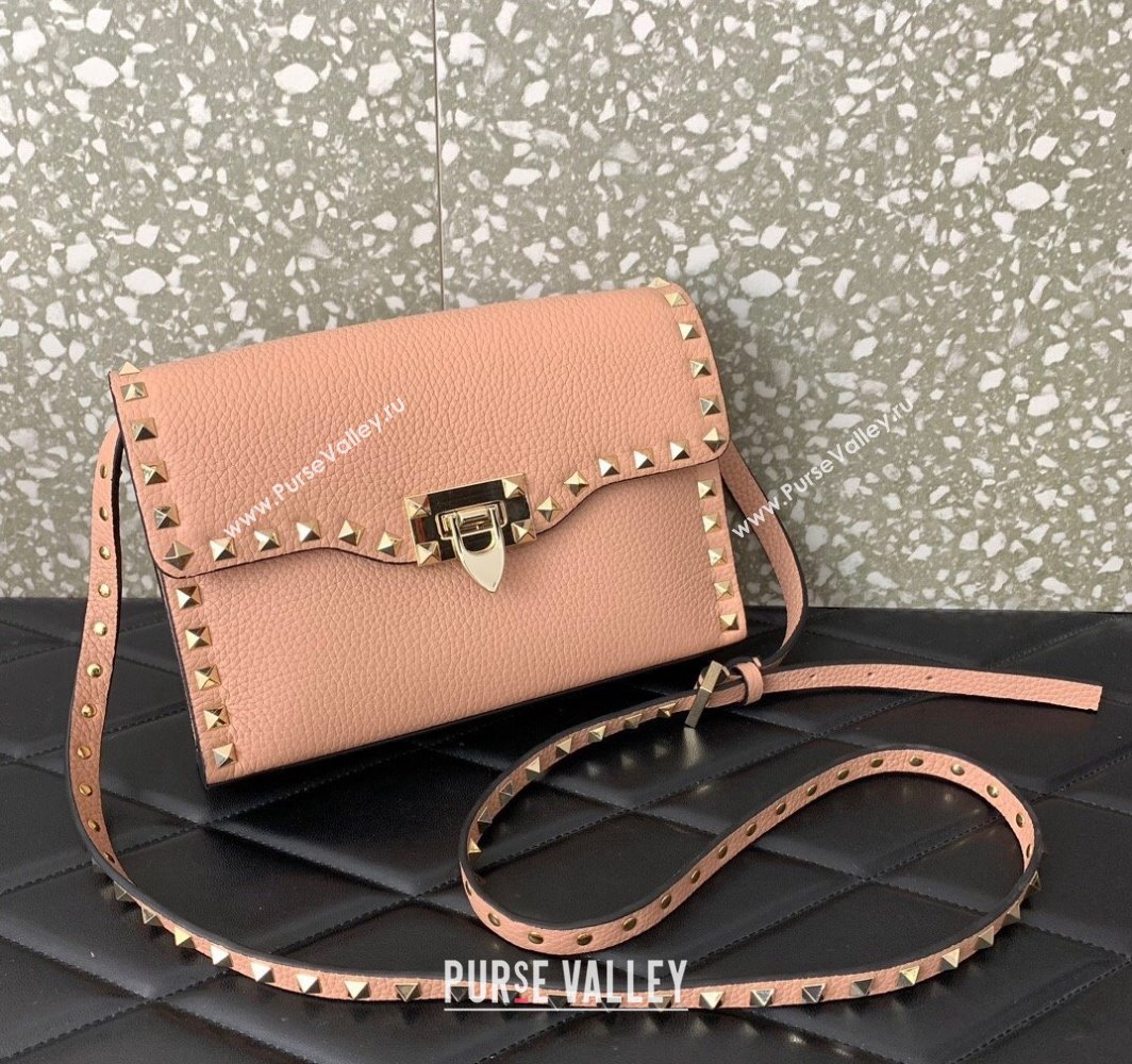 Valentino Small Rockstud Crossbody Bag in Grainy Calfskin Nude Pink 2024 (liankafo-24020151)