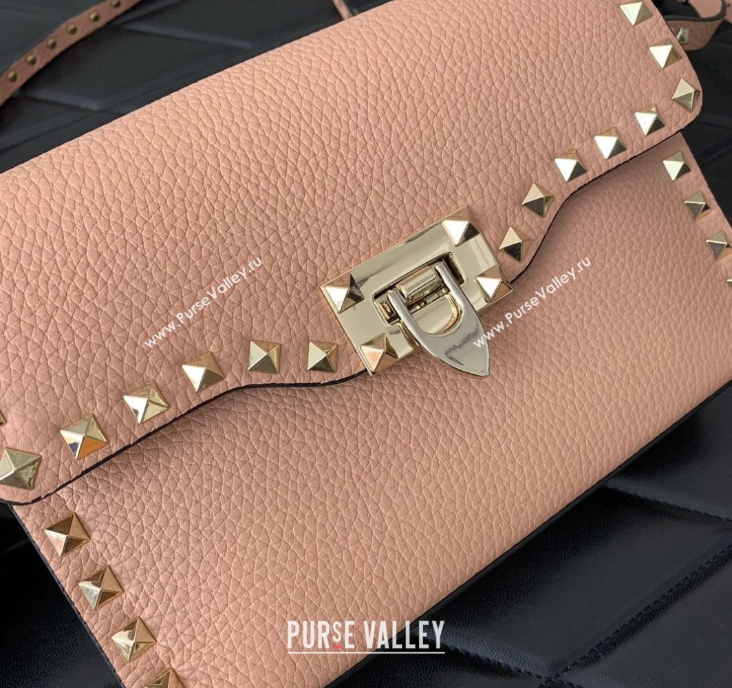 Valentino Small Rockstud Crossbody Bag in Grainy Calfskin Nude Pink 2024 (liankafo-24020151)