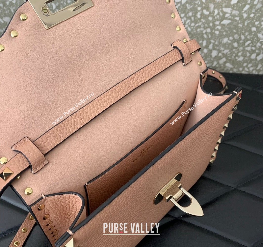 Valentino Small Rockstud Crossbody Bag in Grainy Calfskin Nude Pink 2024 (liankafo-24020151)