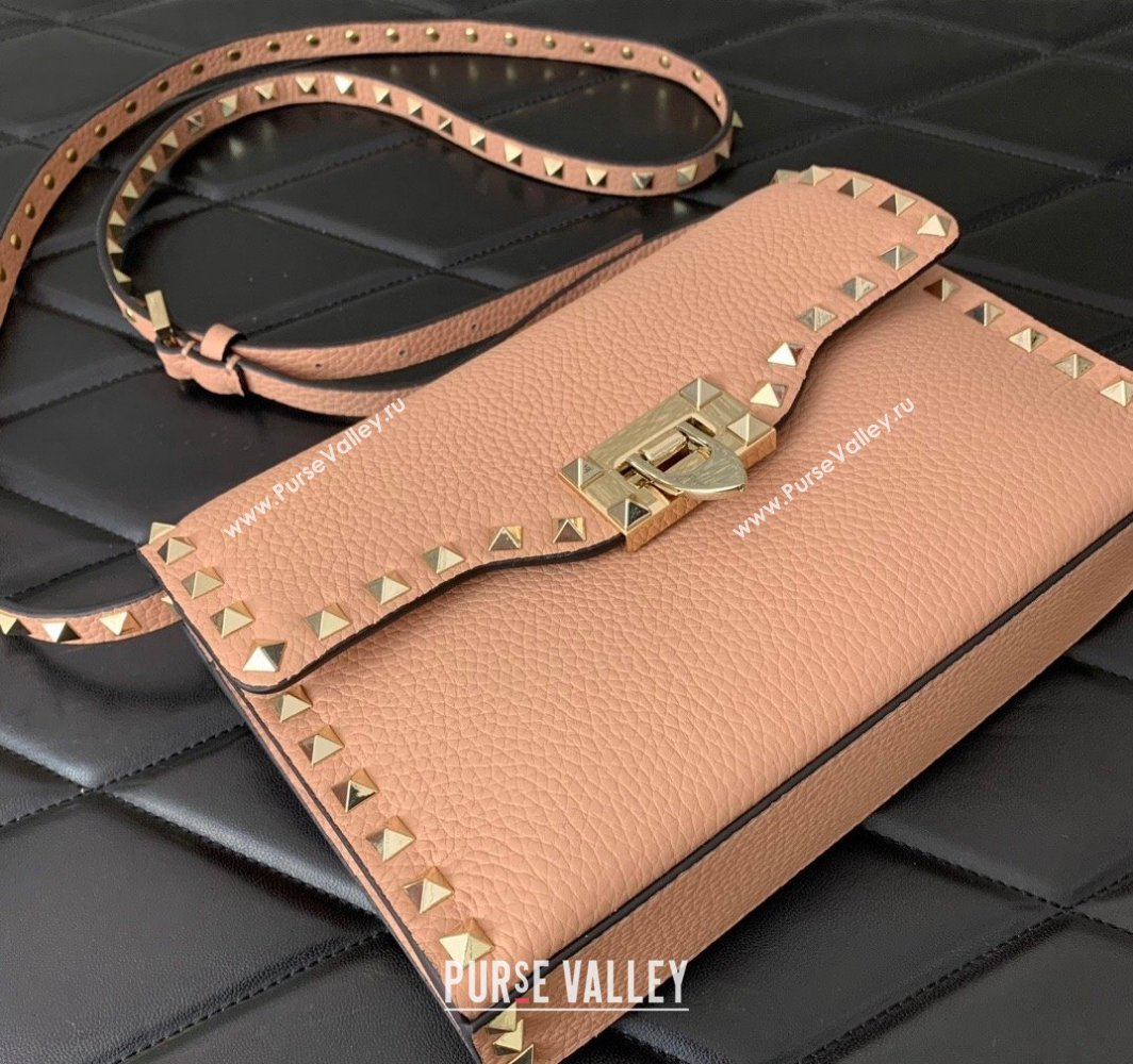 Valentino Small Rockstud Crossbody Bag in Grainy Calfskin Nude Pink 2024 (liankafo-24020151)