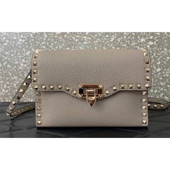 Valentino Small Rockstud Crossbody Bag in Grainy Calfskin Gray 2024 (liankafo-24020150)