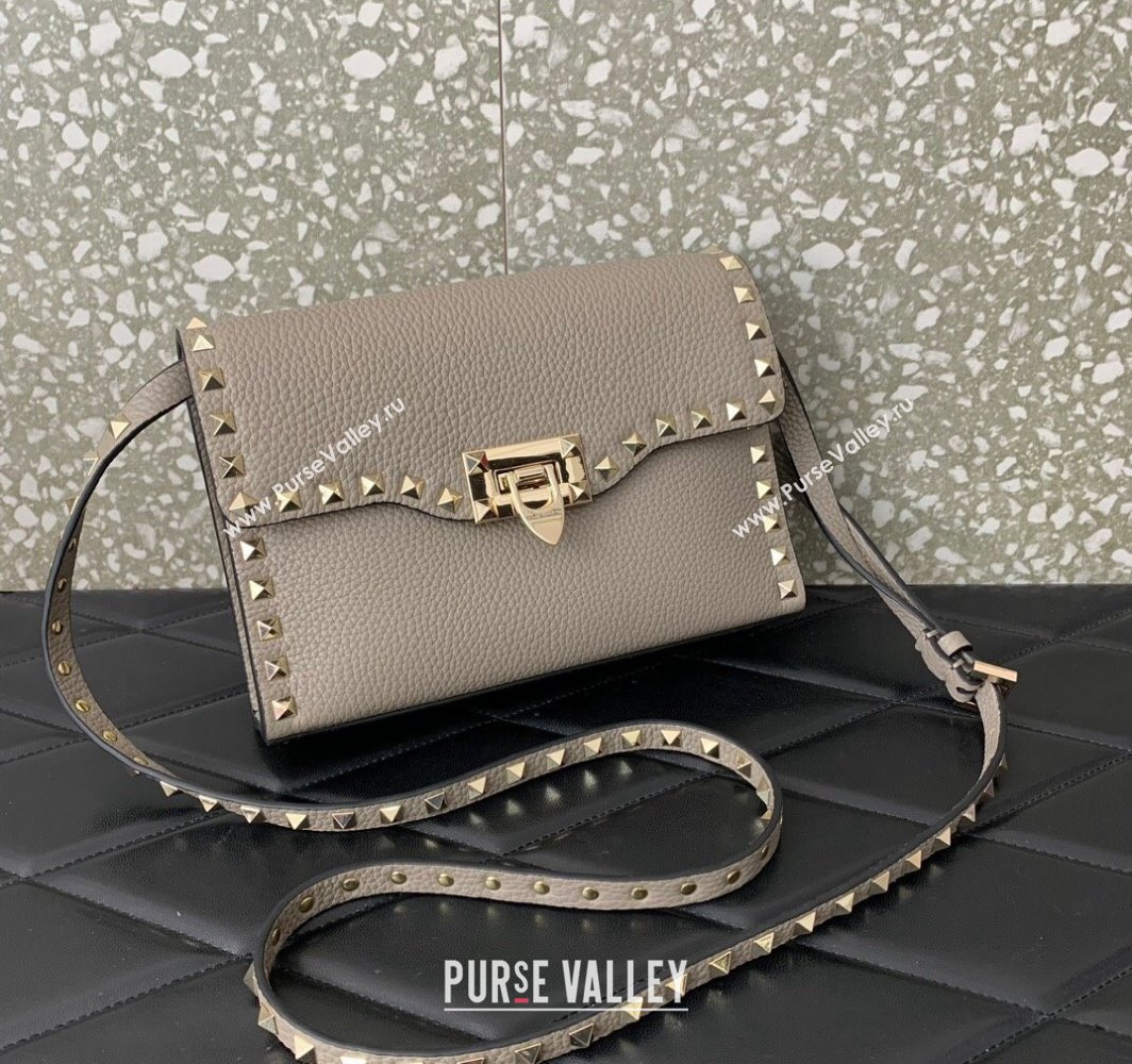 Valentino Small Rockstud Crossbody Bag in Grainy Calfskin Gray 2024 (liankafo-24020150)
