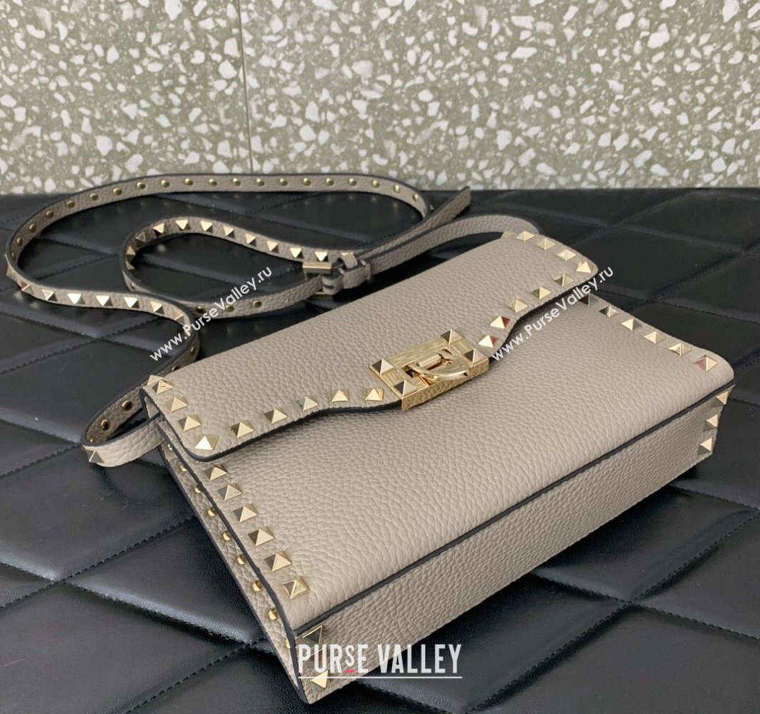 Valentino Small Rockstud Crossbody Bag in Grainy Calfskin Gray 2024 (liankafo-24020150)