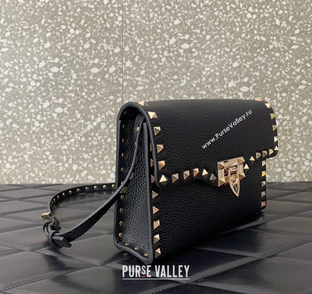 Valentino Small Rockstud Crossbody Bag in Grainy Calfskin Black/Gold 2024 (liankafo-24020147)