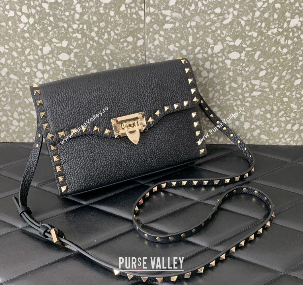 Valentino Small Rockstud Crossbody Bag in Grainy Calfskin Black/Gold 2024 (liankafo-24020147)