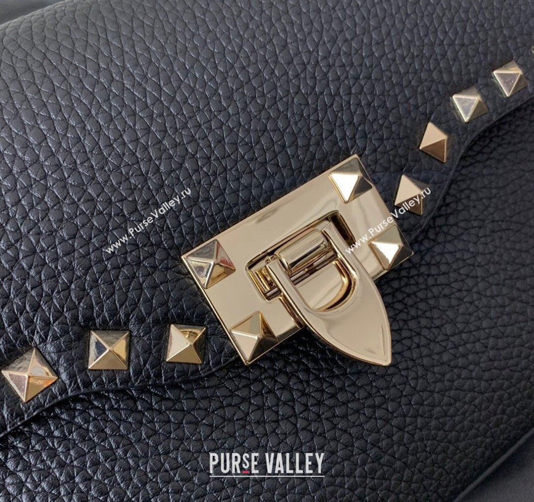 Valentino Small Rockstud Crossbody Bag in Grainy Calfskin Black/Gold 2024 (liankafo-24020147)