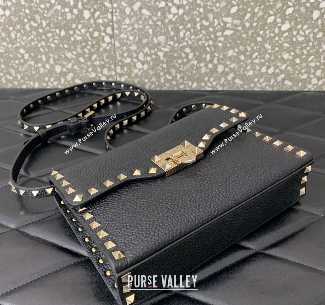 Valentino Small Rockstud Crossbody Bag in Grainy Calfskin Black/Gold 2024 (liankafo-24020147)