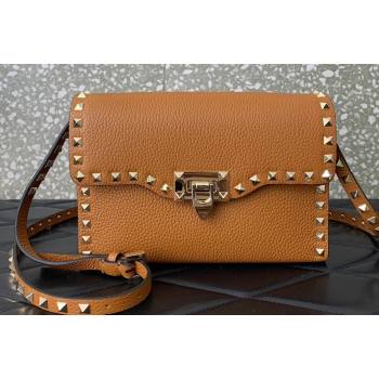 Valentino Small Rockstud Crossbody Bag in Grainy Calfskin Brown 2024 (liankafo-24020149)