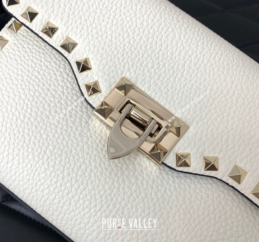 Valentino Small Rockstud Crossbody Bag in Grainy Calfskin White 2024 (liankafo-24020148)