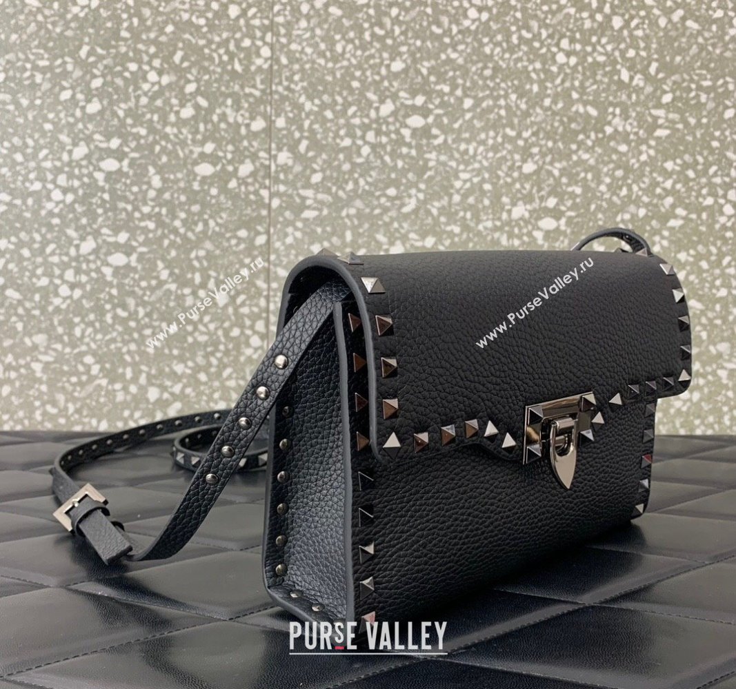 Valentino Small Rockstud Crossbody Bag in Grainy Calfskin Black 2024 (liankafo-24020146)