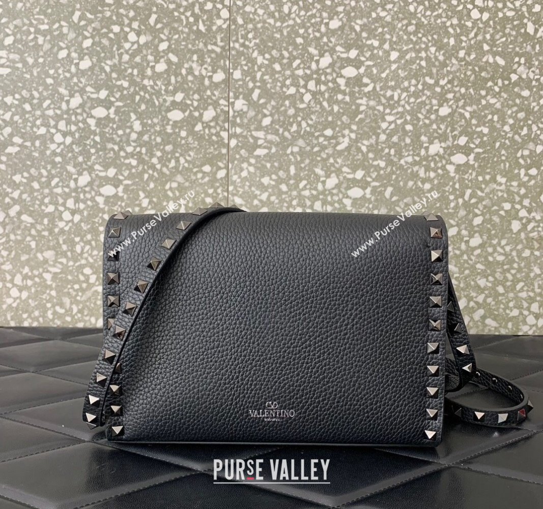 Valentino Small Rockstud Crossbody Bag in Grainy Calfskin Black 2024 (liankafo-24020146)