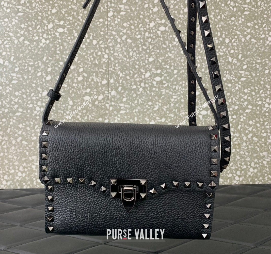 Valentino Small Rockstud Crossbody Bag in Grainy Calfskin Black 2024 (liankafo-24020146)