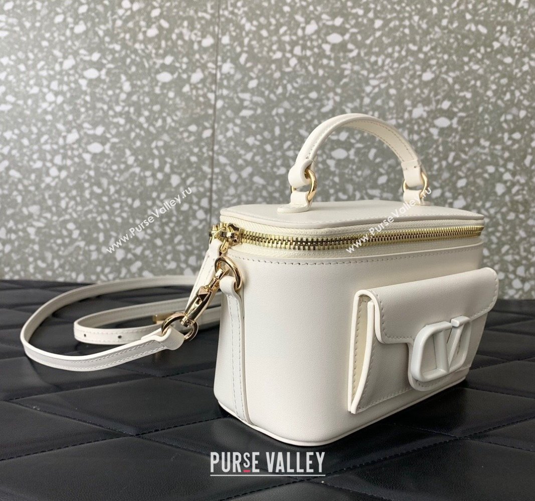 Valentino Mini Locò Handbag In Calfskin Leather White With Enamel Tone-On-Tone Vlogo Signature 2024 (liankafo-24020202)