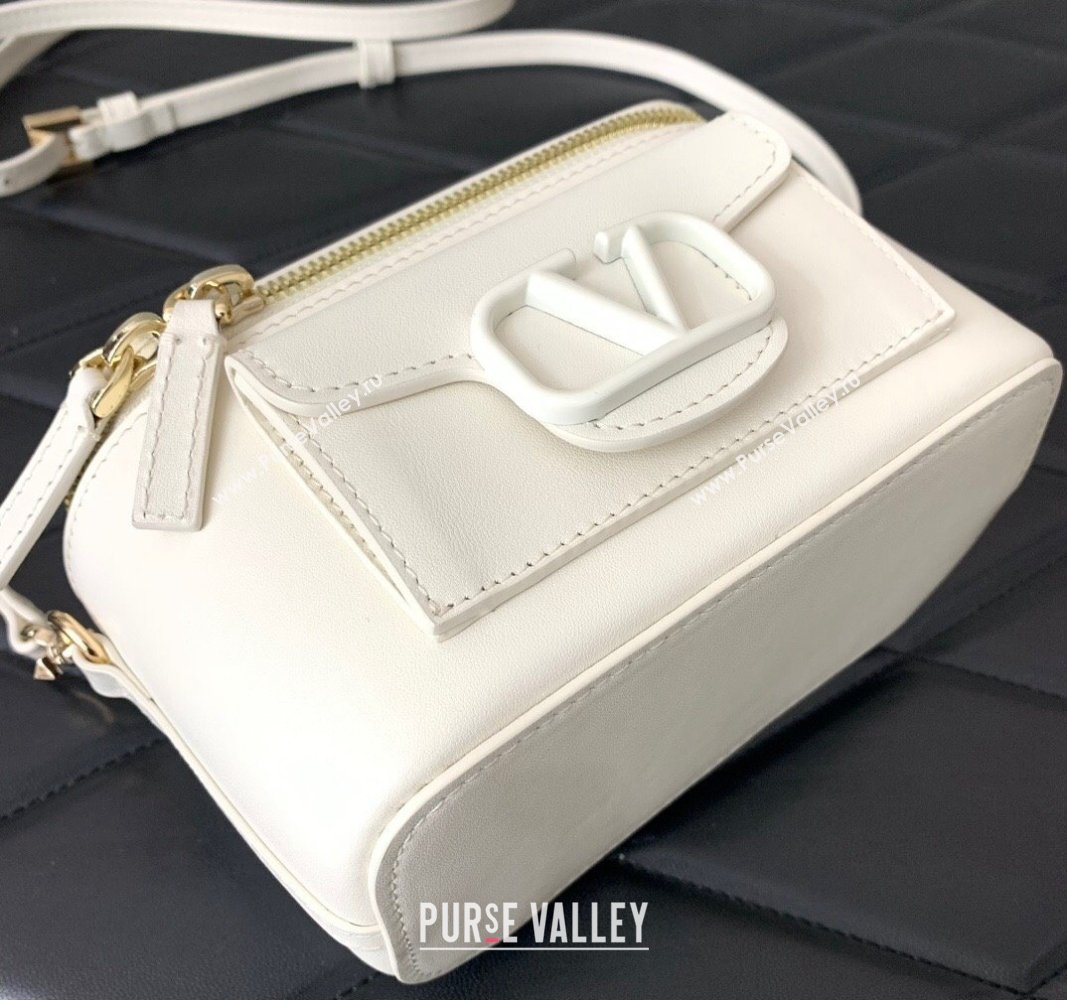 Valentino Mini Locò Handbag In Calfskin Leather White With Enamel Tone-On-Tone Vlogo Signature 2024 (liankafo-24020202)